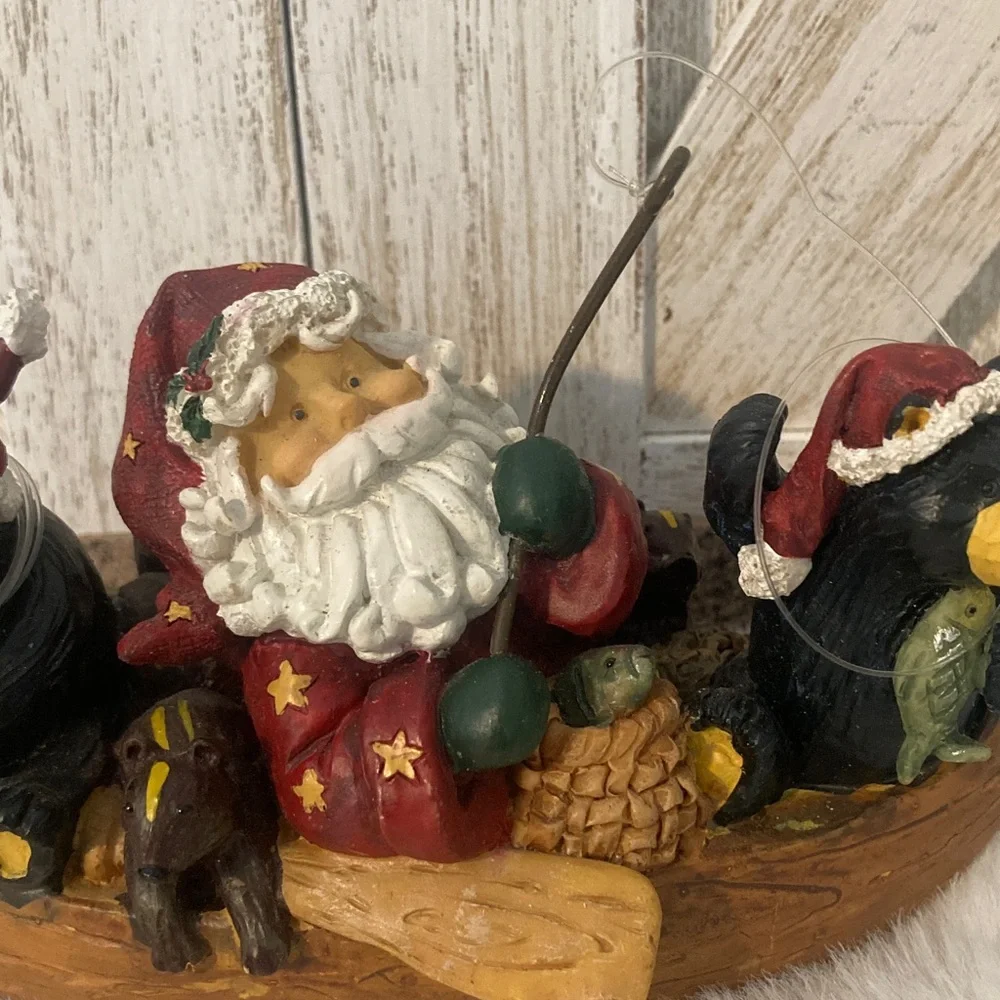 Santa and Bears Canoe Figurine